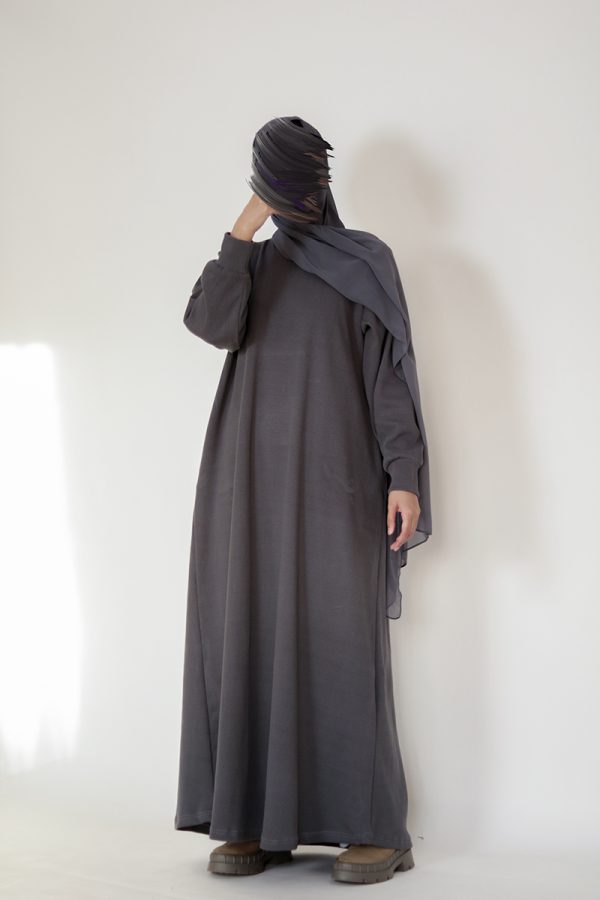 Dark Grey Knit Abaya - Image 4