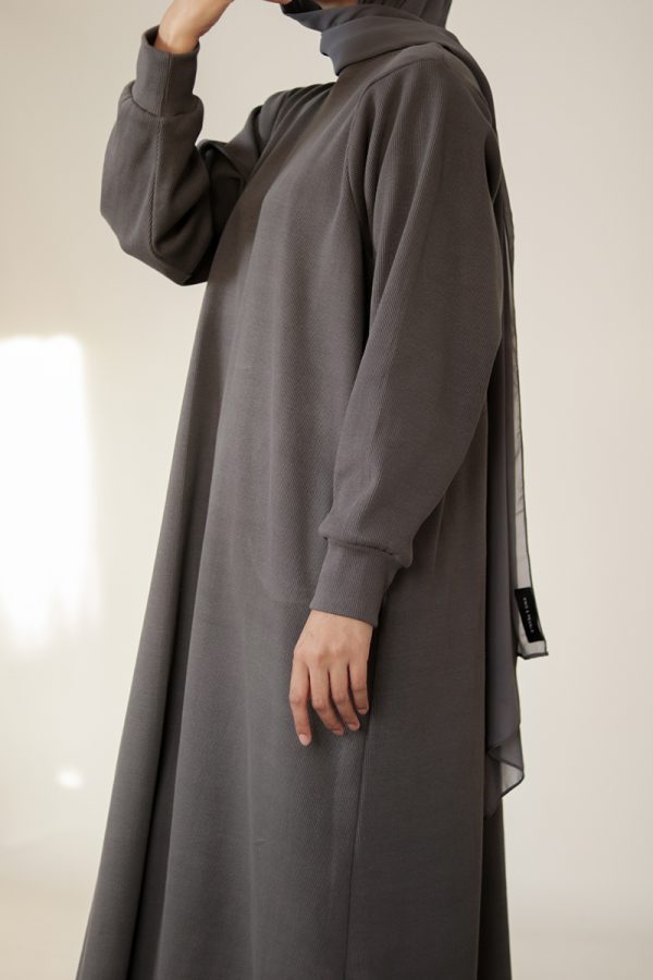 Dark Grey Knit Abaya - Image 16