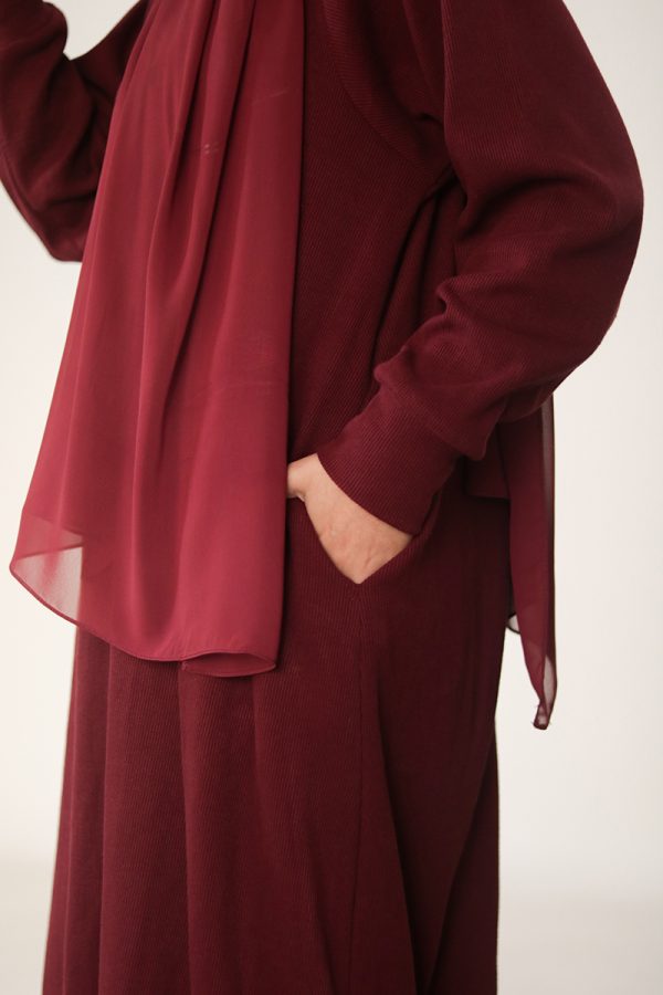 Burgundy Knit Abaya - Image 12