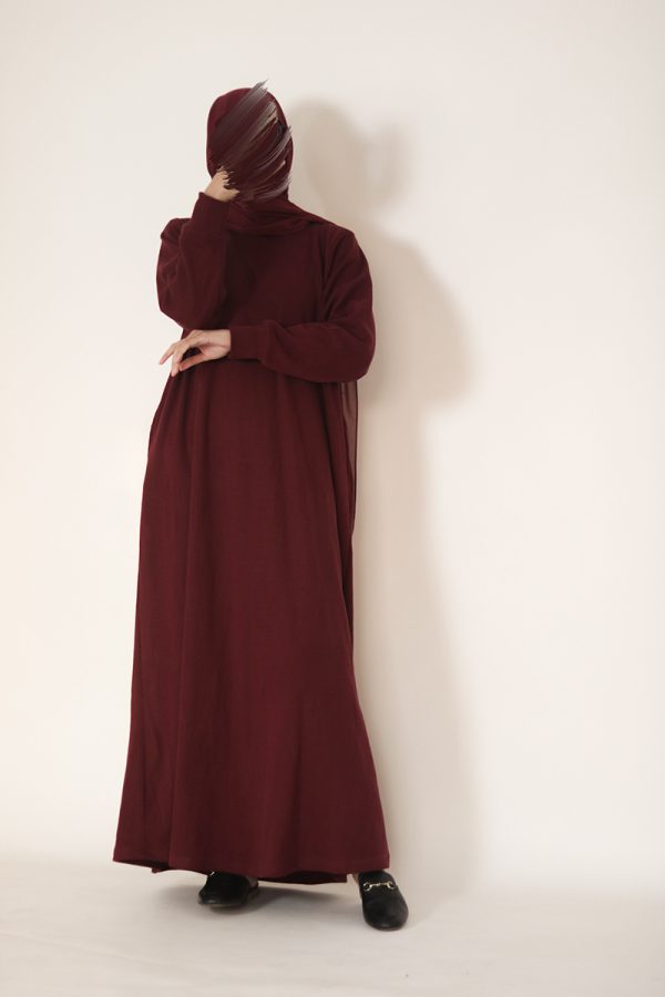 Burgundy Knit Abaya - Image 6