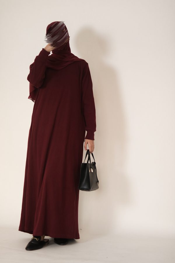 Burgundy Knit Abaya - Image 3