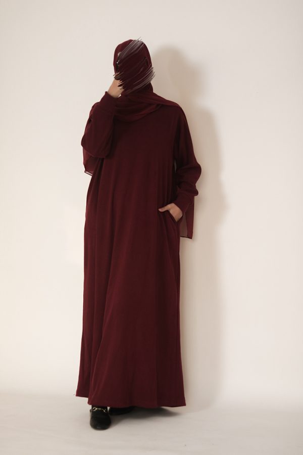 Burgundy Knit Abaya - Image 2