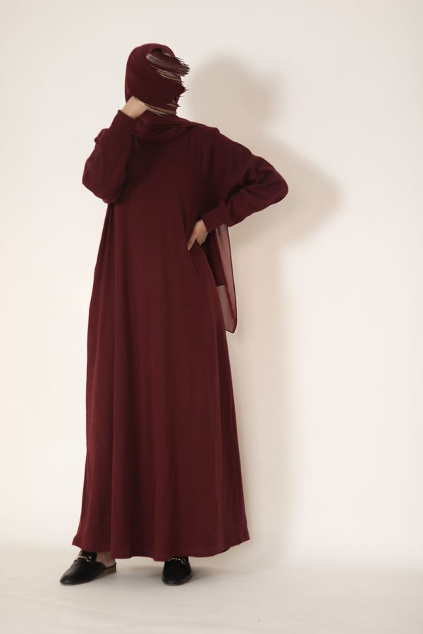 Burgundy Knit Abaya - Image 7