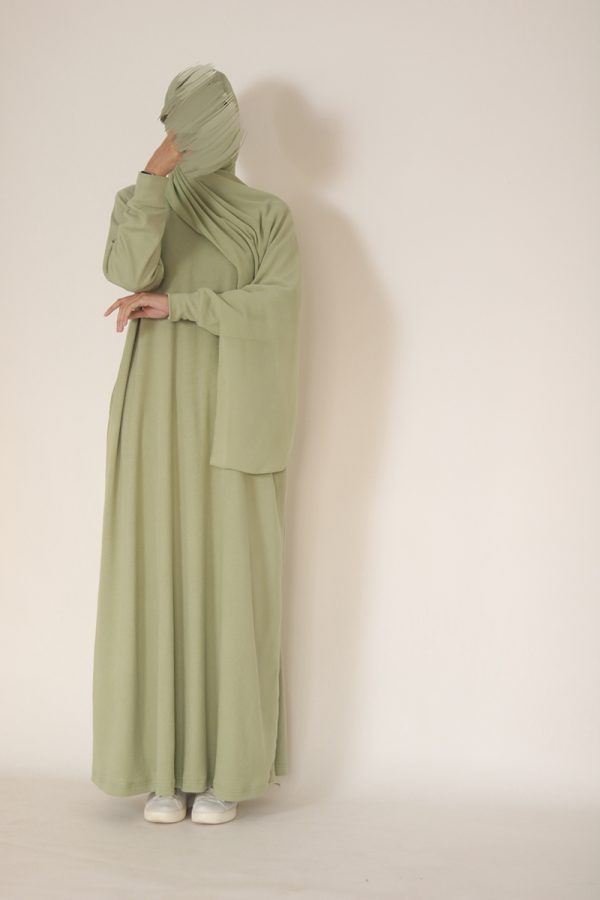 Pistachio Cream Knit Abaya - Image 6