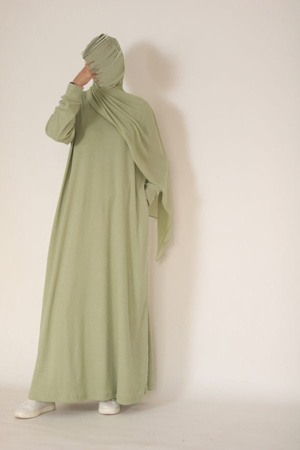 Pistachio Cream Knit Abaya - Image 5