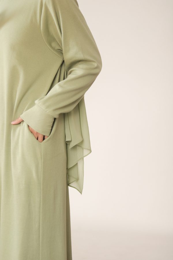 Pistachio Cream Knit Abaya - Image 13