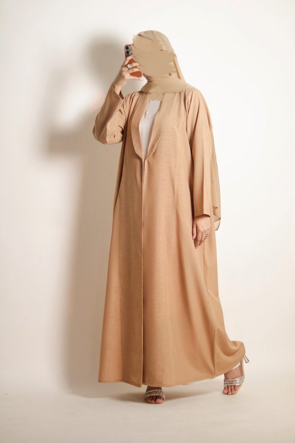 Almond Cream Daily Collared Kimono with Hijab - Image 2