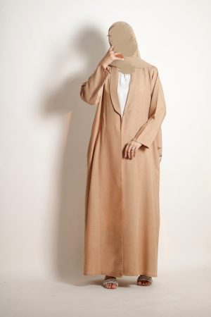 Almond Cream Daily Collared Kimono with Hijab