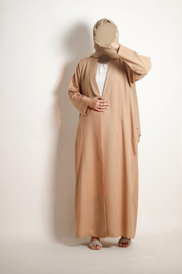 Almond Cream Daily Collared Kimono with Hijab - Image 4