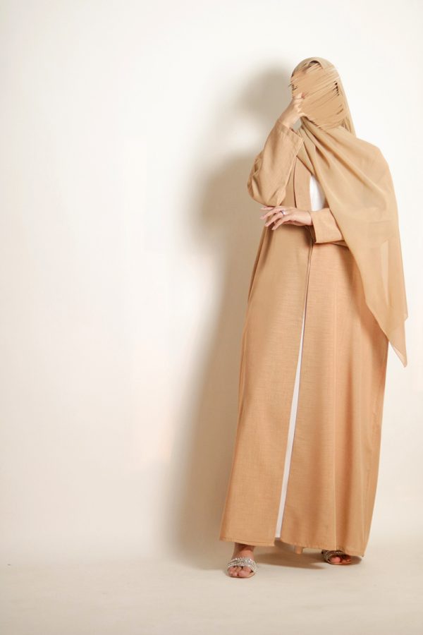 Almond Cream Daily Collared Kimono with Hijab - Image 6