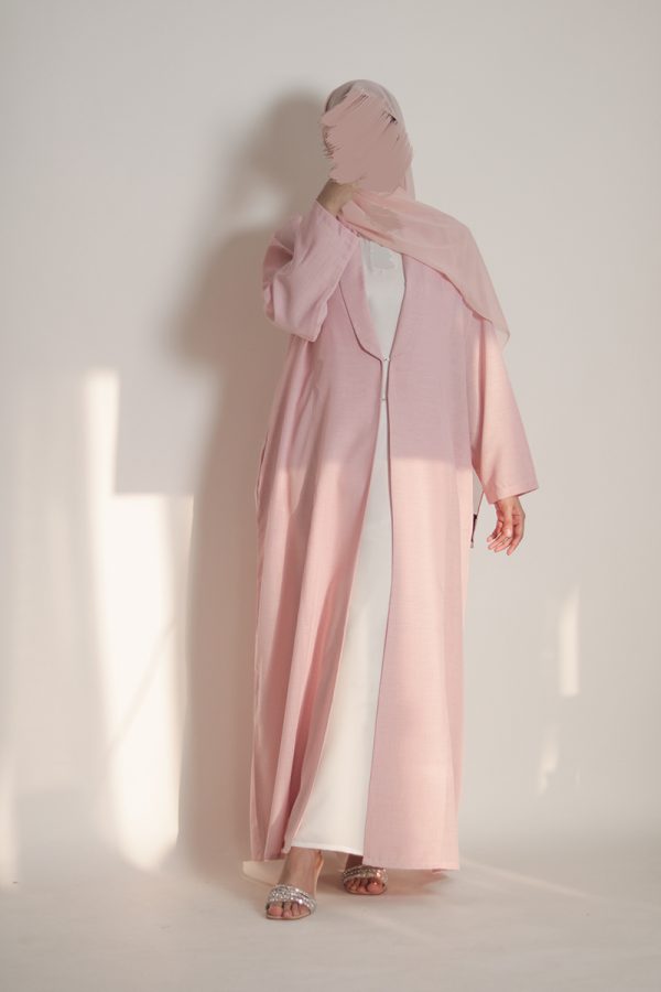 Cotton Candy Pink Daily Collared Kimono with Hijab - Image 2
