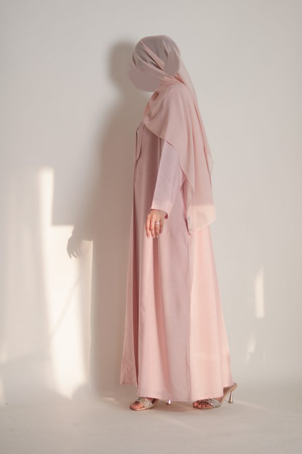 Cotton Candy Pink Daily Collared Kimono with Hijab - Image 3