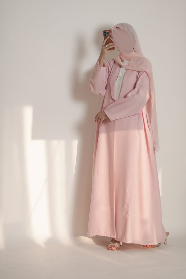 Cotton Candy Pink Daily Collared Kimono with Hijab - Image 4