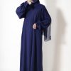 Sapphire Blue Petal Everyday Abaya (Elastic Sleeves)
