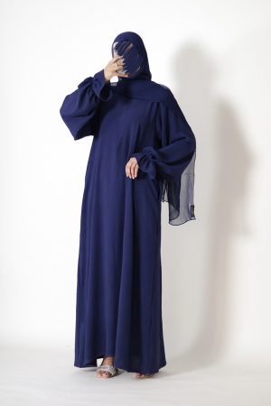 Sapphire Blue Petal Everyday Abaya (Elastic Sleeves)