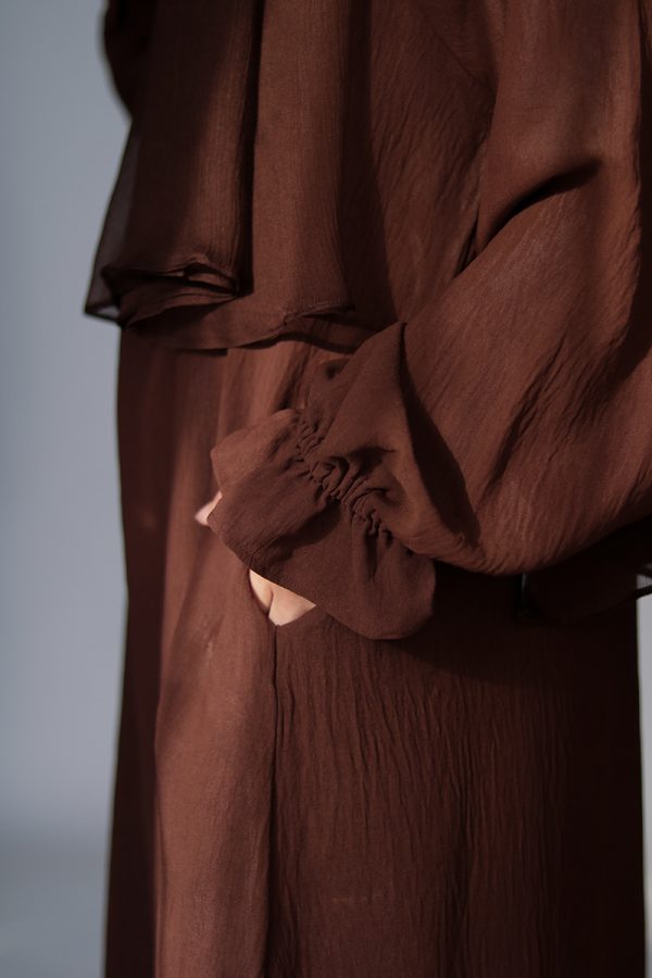 Walnut Brown Petal Everyday Abaya (Elastic Sleeves) - Image 9
