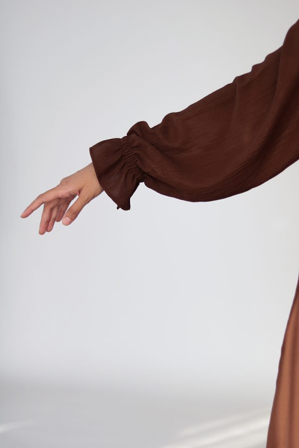Walnut Brown Petal Everyday Abaya (Elastic Sleeves) - Image 6