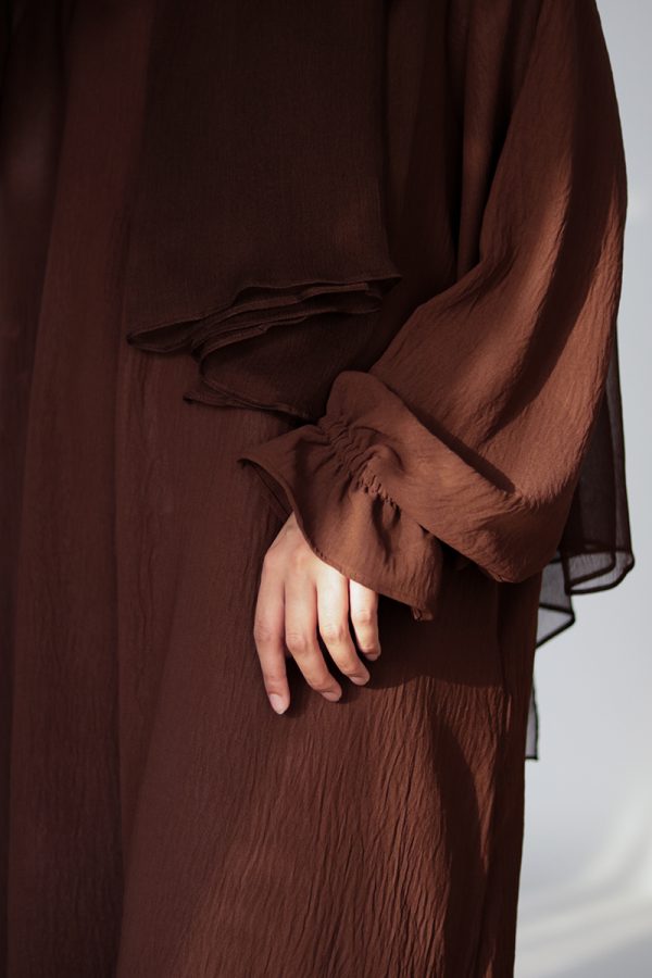 Walnut Brown Petal Everyday Abaya (Elastic Sleeves) - Image 8