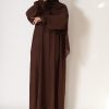 Walnut Brown Petal Everyday Abaya (Elastic Sleeves)