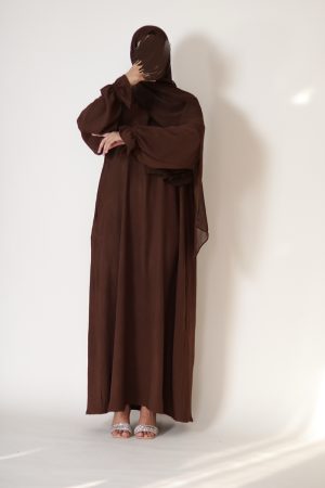 Walnut Brown Petal Everyday Abaya (Elastic Sleeves)