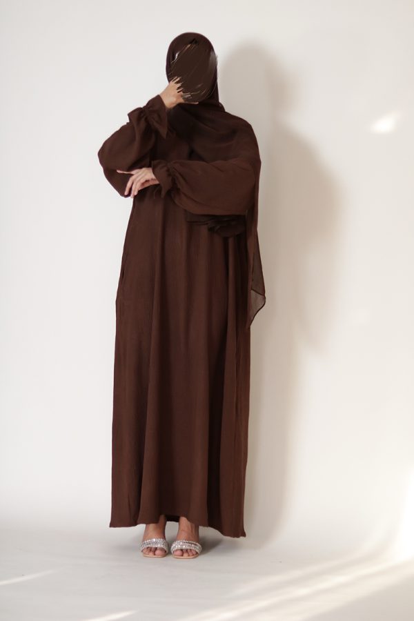 Walnut Brown Petal Everyday Abaya (Elastic Sleeves)