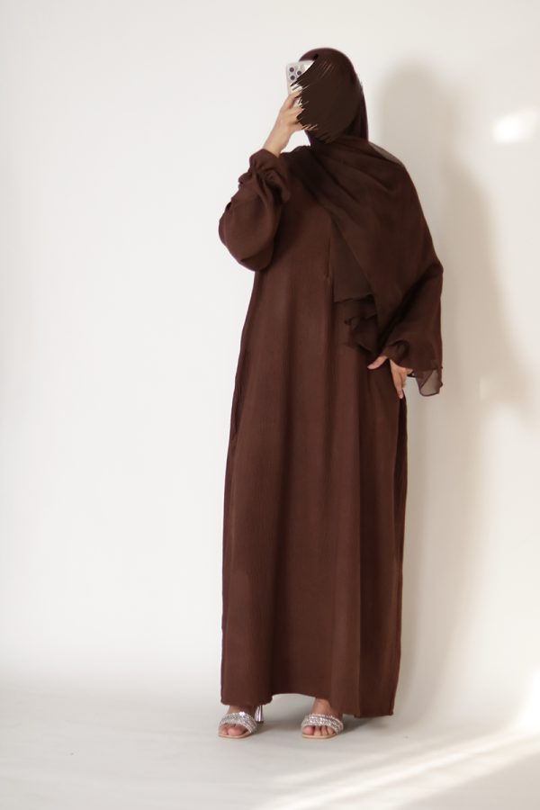 Walnut Brown Petal Everyday Abaya (Elastic Sleeves) - Image 4
