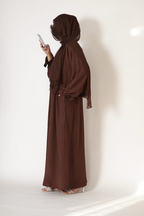 Walnut Brown Petal Everyday Abaya (Elastic Sleeves) - Image 2