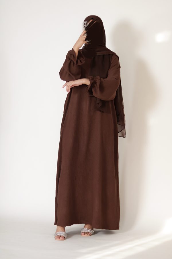 Walnut Brown Petal Everyday Abaya (Elastic Sleeves) - Image 3