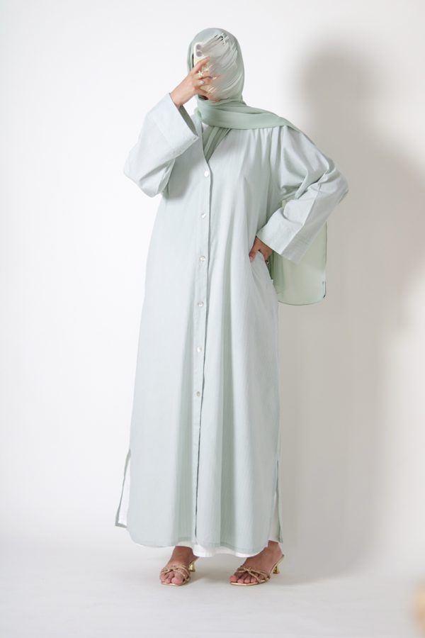 Mint Sundae Cotton Buttoned Abaya - Image 7