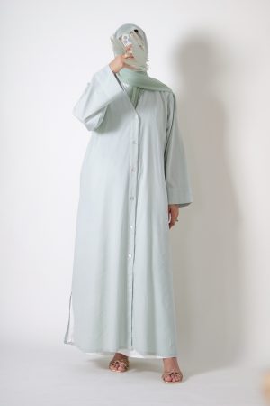 Mint Sundae Cotton Buttoned Abaya