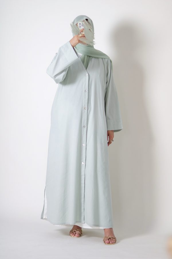 Mint Sundae Cotton Buttoned Abaya