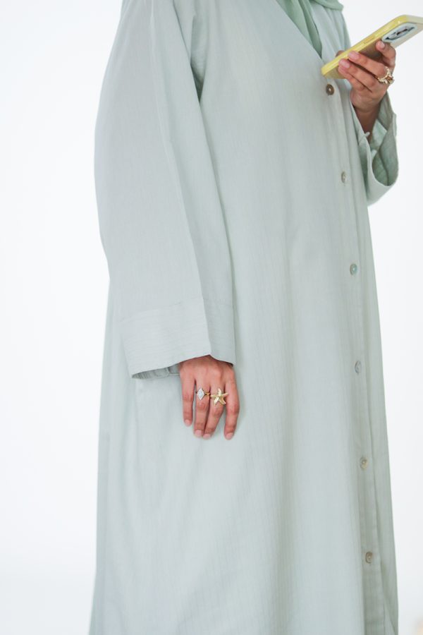 Mint Sundae Cotton Buttoned Abaya - Image 4