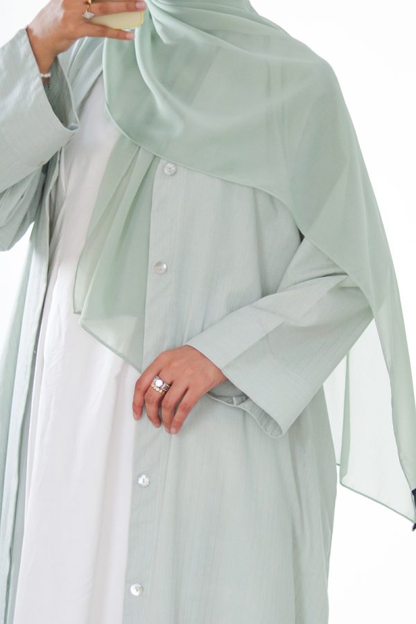 Mint Sundae Cotton Buttoned Abaya - Image 3