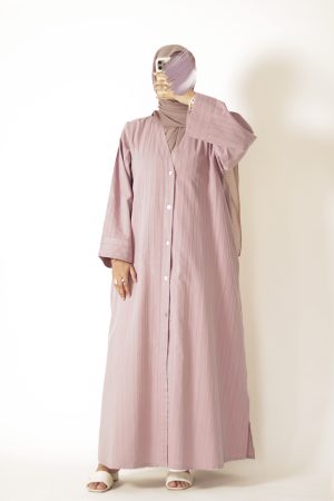 Misty Mauve Cotton Buttoned Abaya