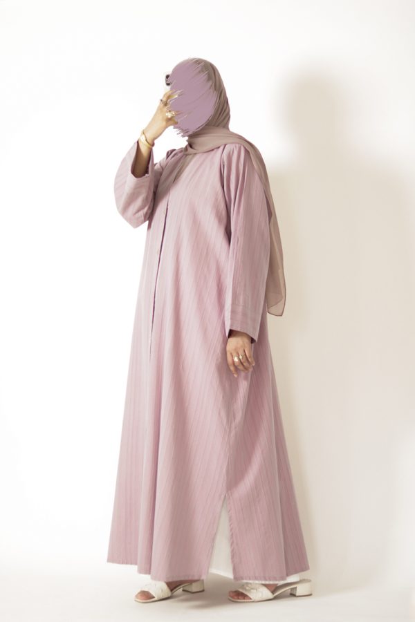 Misty Mauve Cotton Buttoned Abaya - Image 8