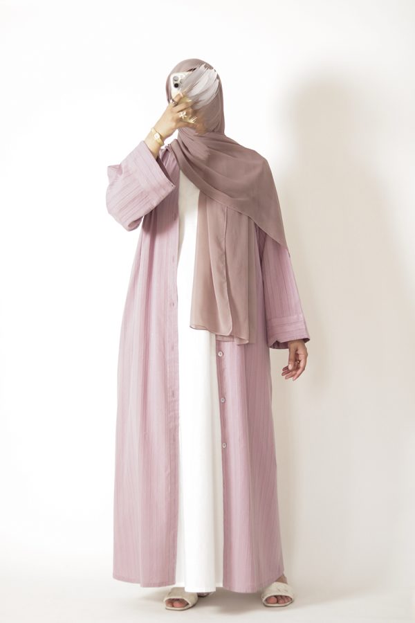 Misty Mauve Cotton Buttoned Abaya - Image 7