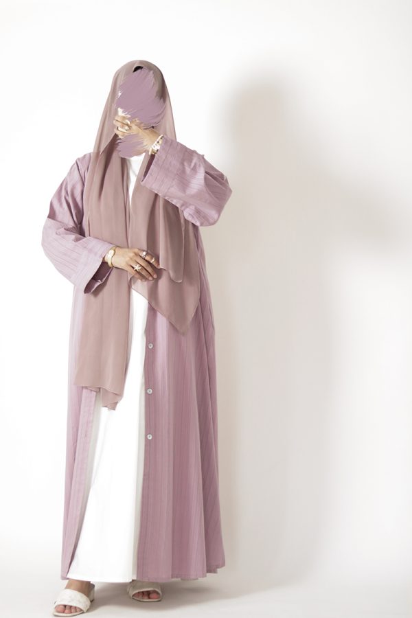 Misty Mauve Cotton Buttoned Abaya - Image 6