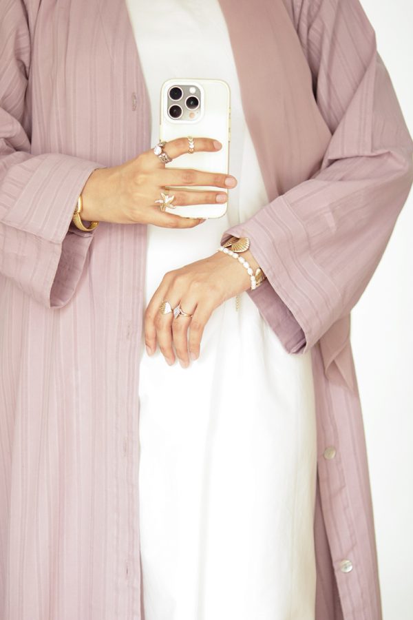 Misty Mauve Cotton Buttoned Abaya - Image 5
