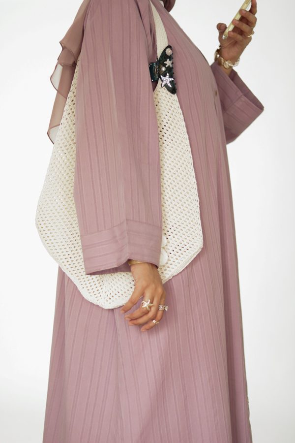 Misty Mauve Cotton Buttoned Abaya - Image 4