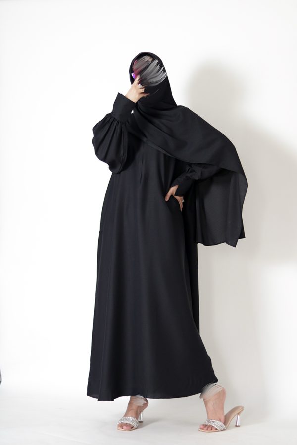 Moonlit Black Textured Silk Muse Abaya - Image 2