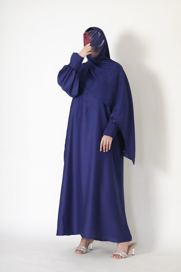 Ocean Blue Textured Silk Muse Abaya