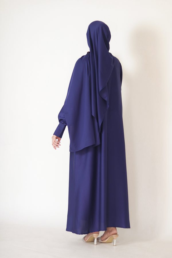 Ocean Blue Textured Silk Muse Abaya - Image 3
