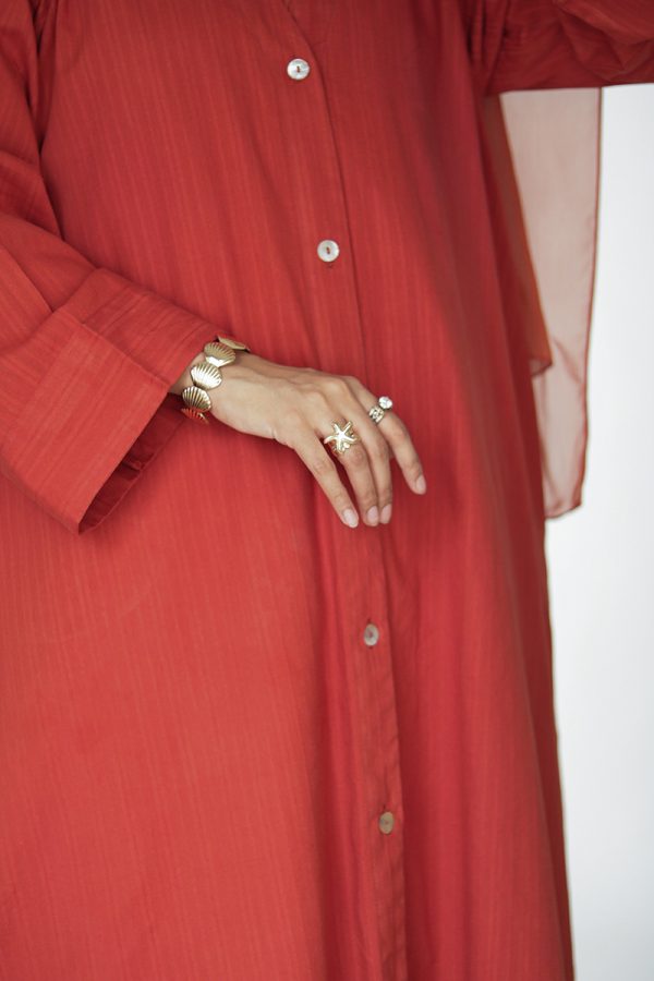 Sugar Peach Cotton Buttoned Abaya - Image 2