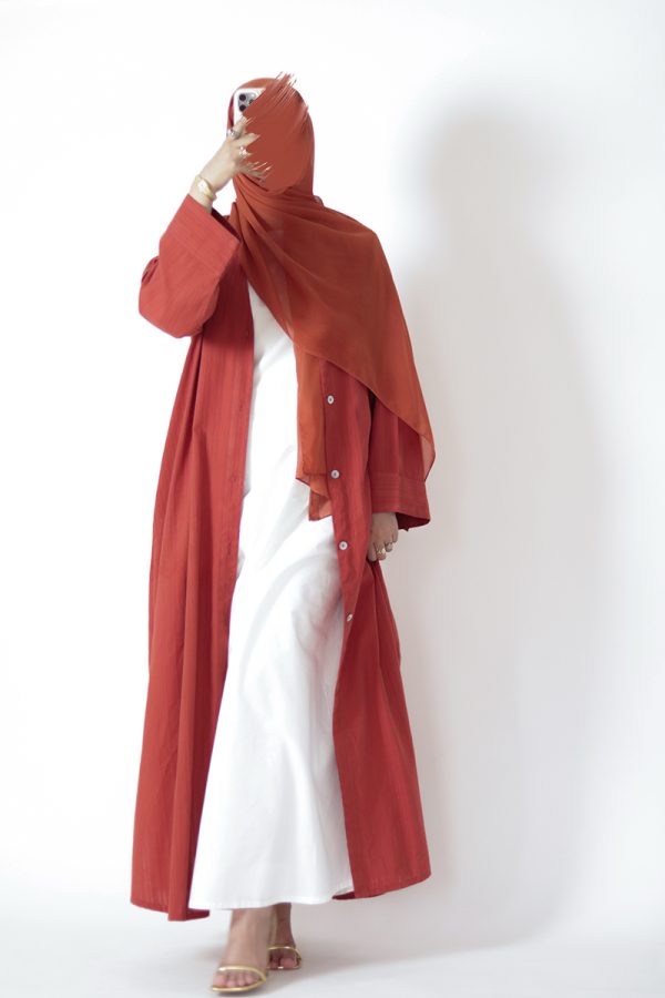 Sugar Peach Cotton Buttoned Abaya - Image 9