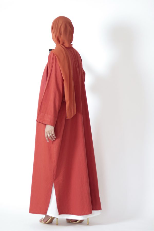 Sugar Peach Cotton Buttoned Abaya - Image 8