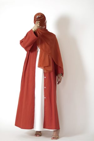 Sugar Peach Cotton Buttoned Abaya