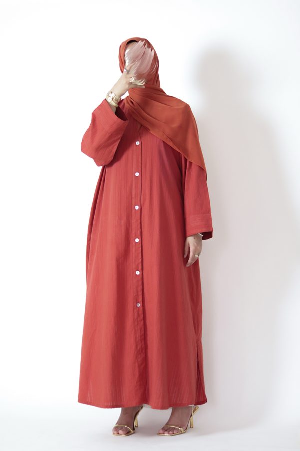 Sugar Peach Cotton Buttoned Abaya - Image 6