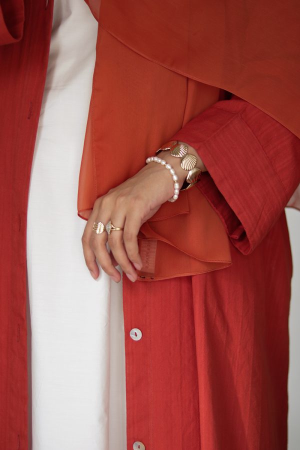 Sugar Peach Cotton Buttoned Abaya - Image 4