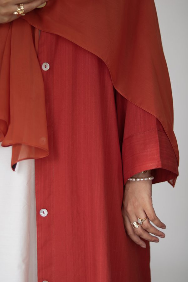 Sugar Peach Cotton Buttoned Abaya - Image 3