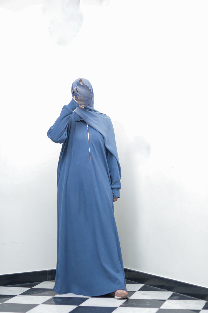 Blueberry Cream Knit Abaya 8 Blueberry Cream Knit Abaya - Image 8